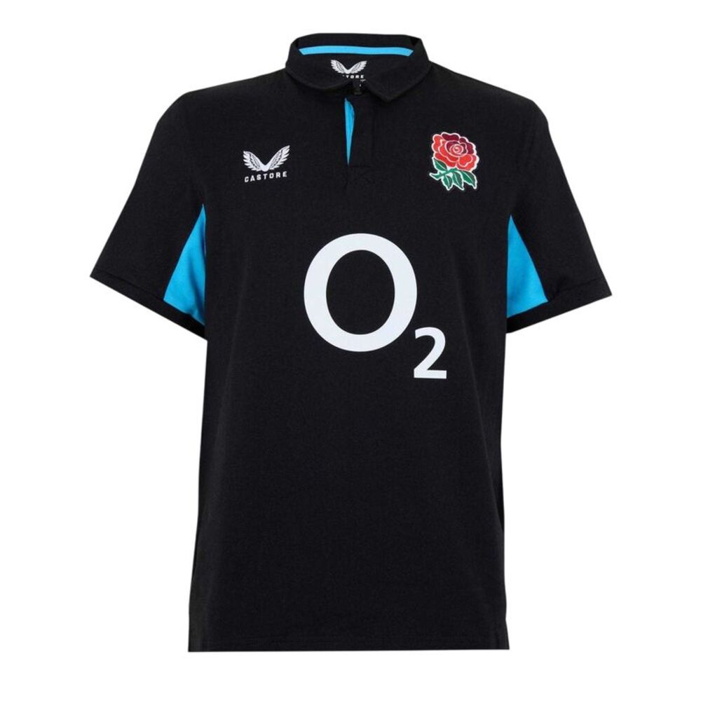 Castore Mens 2025 England Rugby Polyester Polo Shirt / Black/Blue